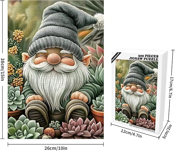 Great Jigsaw Puzzles for Adults 300 Pieces Gnome Succulents Puzzles for Adults Toys Gift Family Decoration Kids Puzzle