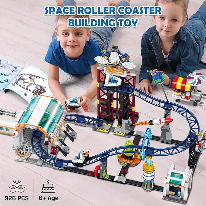 HOGOKIDS Space Roller Coaster Building Toy 926PCS Coaster Building Set Features Lift Platform, Satellites, Rocket Buildable Space Rollercoaster Adventure Park for Adults Kids Girl Boy Ages 6+years old