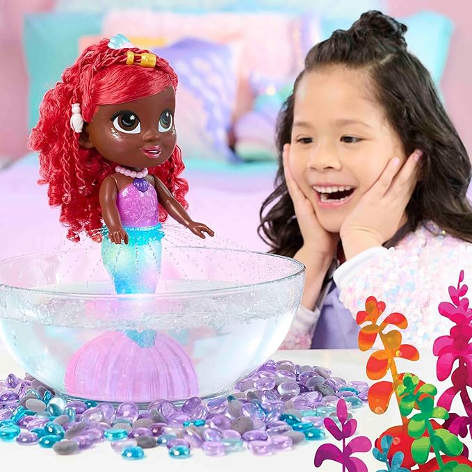 Disney Junior Splash & Glow Ariel Lights and Sounds 11.5-inch Doll and Accessories, 5-pieces, Kids Toys for Ages 3 Up by Just Play