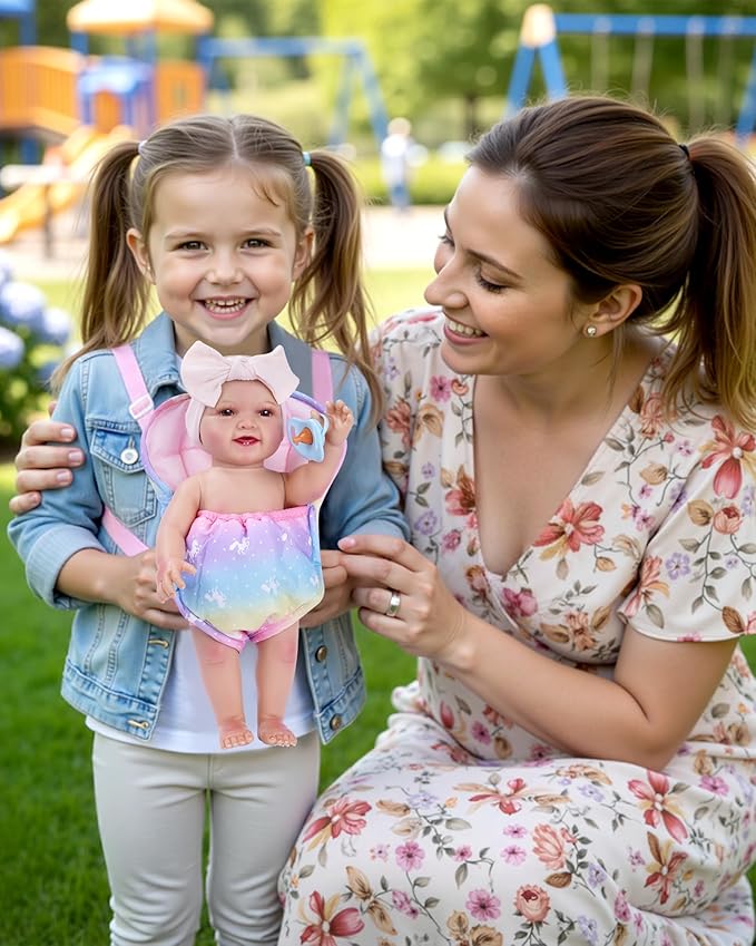 BABESIDE Baby Doll Accessories, Doll Carrier with Magic Bottle, Doll's Diaper, Pacifier – Baby Dolls Accessories Set for 12-15 Inch Dolls, Pretend Play Gift for Girls Boys Ages 3+
