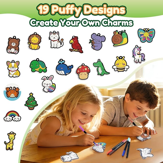 ZOOI Gifts for Kids Magic Puffs Animals, Crafts for Kids Ages 4-8, 3D Art Kit DIY Color Inflate Activity, 19 Mess-Free Paint by Number Craft for Kids, Travel Creative Gift for Girls Boys Ages 3-12