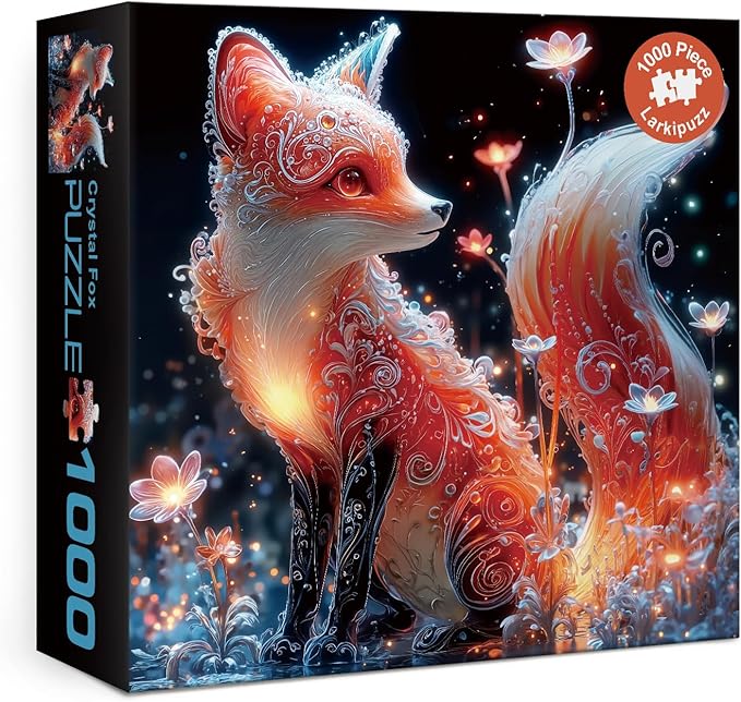 Fantasy Fox Flower Puzzles for Adults 1000 Pieces, Cute Red Animal Jigsaw Puzzle, Challenging Impossible Magic Art Puzzles
