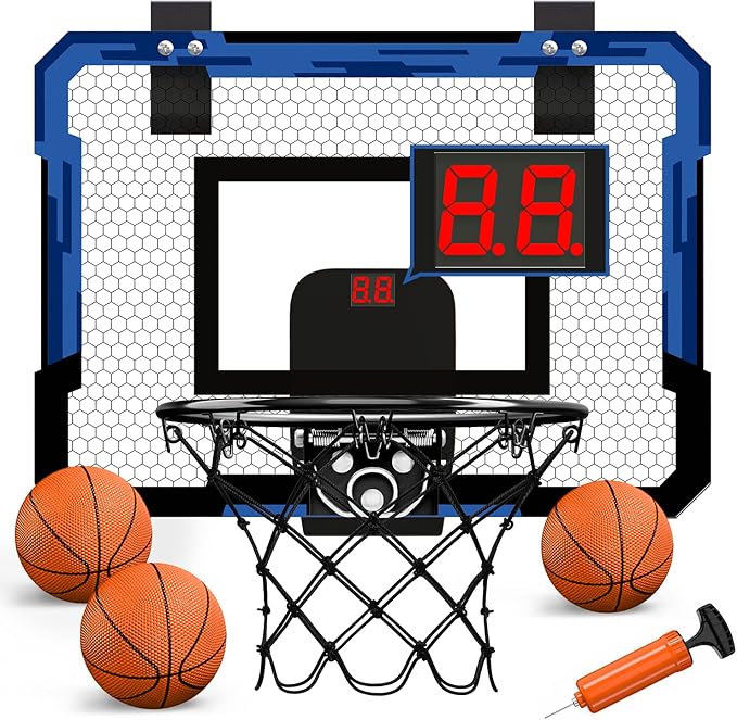 QDRAGON Mini Basketball Hoop, Over The Door Indoor, with 3 Balls/Inflator/Breakaway Rim, Basketball Toy Gifts for Kids and Adults, Suit for Bedroom/Office/Outdoor