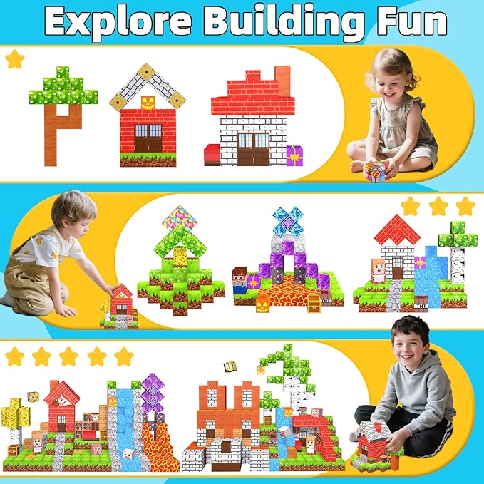 EchoPlan 200PCS Magnetic Blocks, Magnetic Building Blocks, Magnet Blocks Cubes, STEM Educational Stacking Magnet Toy for Kids Ages 3 4 5 6 7 8 9 10 11, Birthday Gifts for Boys and Girls, 1" Large Size
