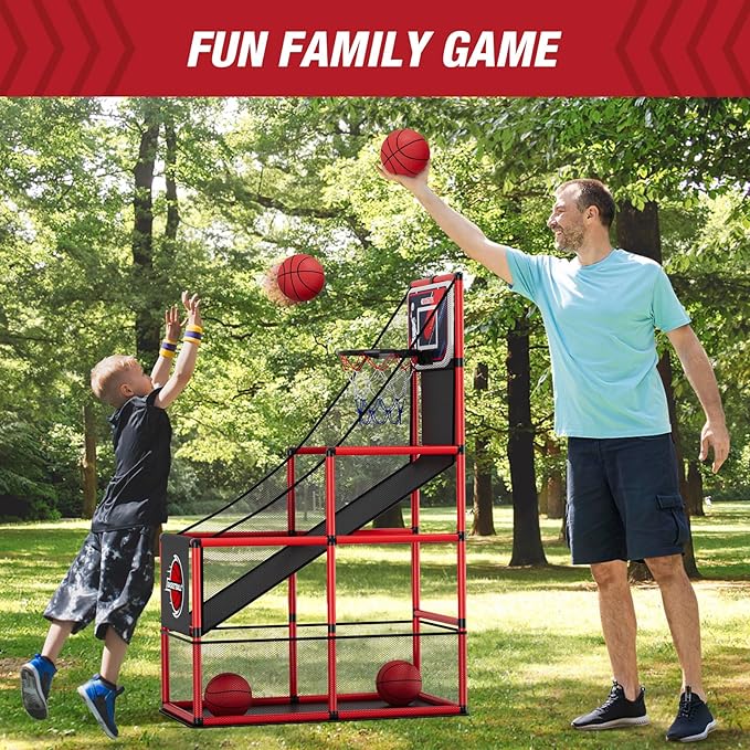 Basketball Arcade Game Indoor Outdoor, Kids Basketball Hoop with 4 Balls & Pump, Single Shot Basketball Game at Home, Carnival Games Sport Toys for Boys Girls Teens