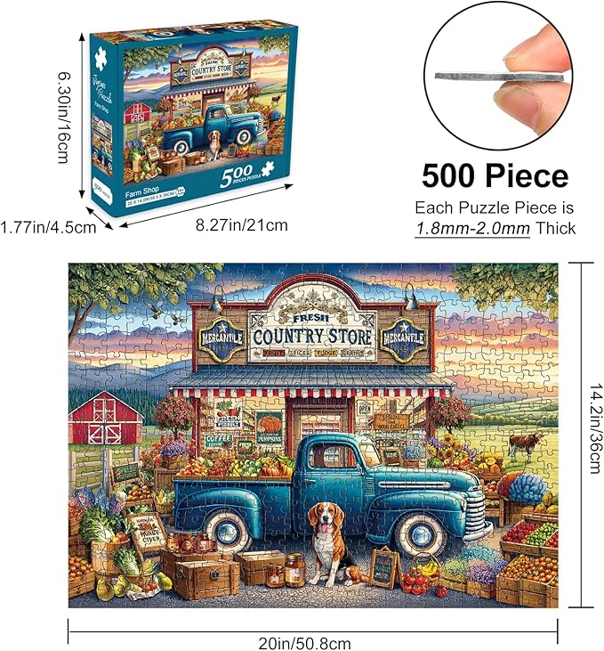 Rocorose 500 Pieces Puzzle for Adults, Countryside Landscape Puzzle Challenging Country Store Jigsaw Puzzles Holiday Party Gift Farm Home Decor Perfect for Game Nights