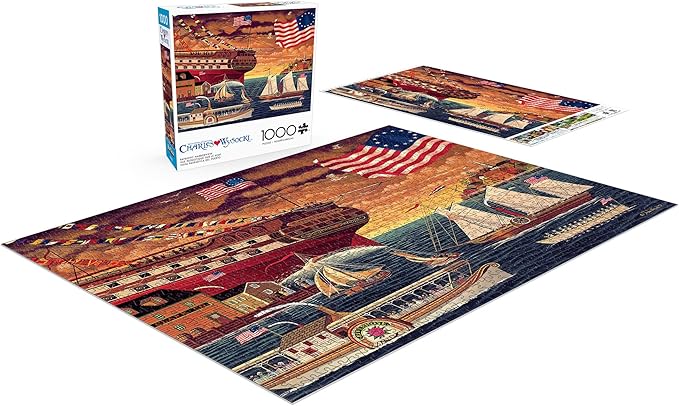 Buffalo Games – 1000 Piece Jigsaw Puzzle - Patriotic Harborview - Charles Wysocki Colorful Puzzle for Adults – Precision-Cut Pieces, Beautiful Artwork, and Hours of Relaxing Fun