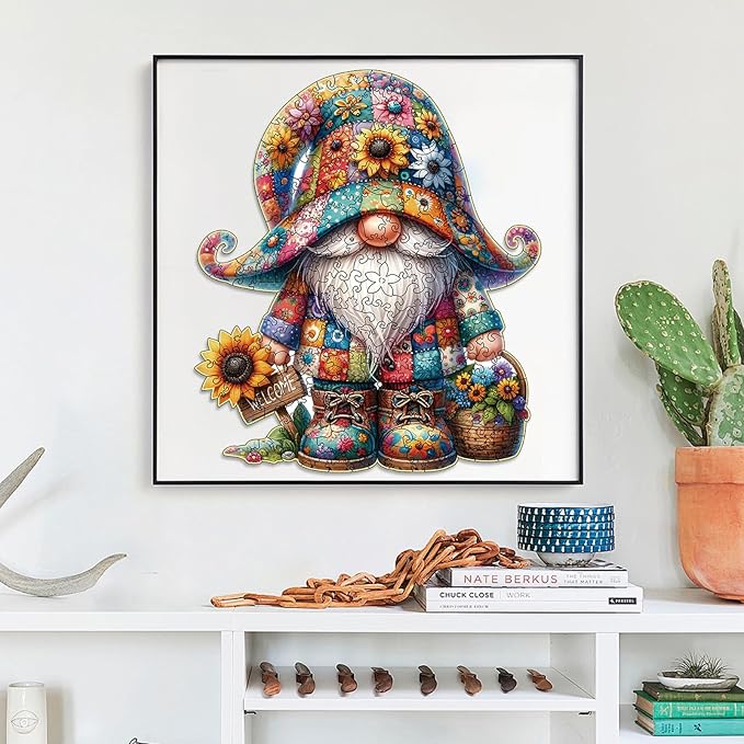 Wooden Jigsaw Puzzles, Gnome Wooden Puzzles for Adults with Unique Shape, Medium 10.3"x11.8" Wooden Puzzles with Exquisite Wooden Box Packaging