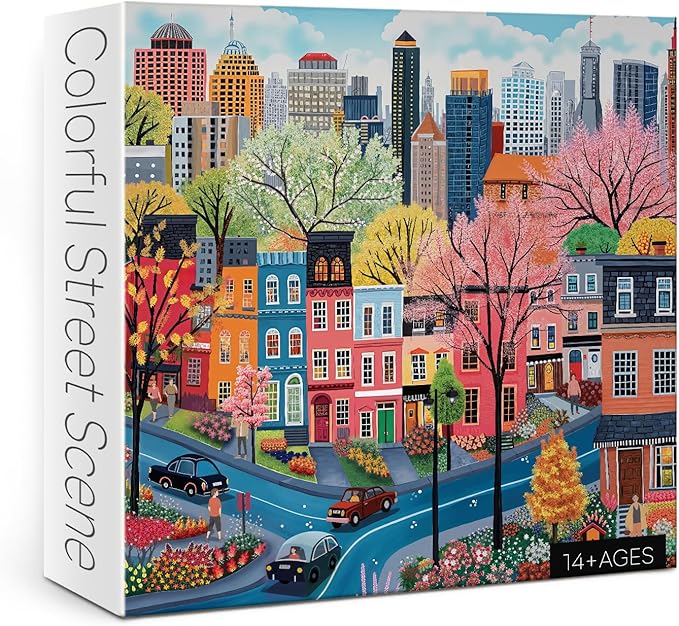 Colorful Street Scene Puzzles for Adults 1000 Pieces Nature, Pretty Landscape Flower Art Jigsaw Puzzles, Impossible Hard Difficult Challenging Puzzle