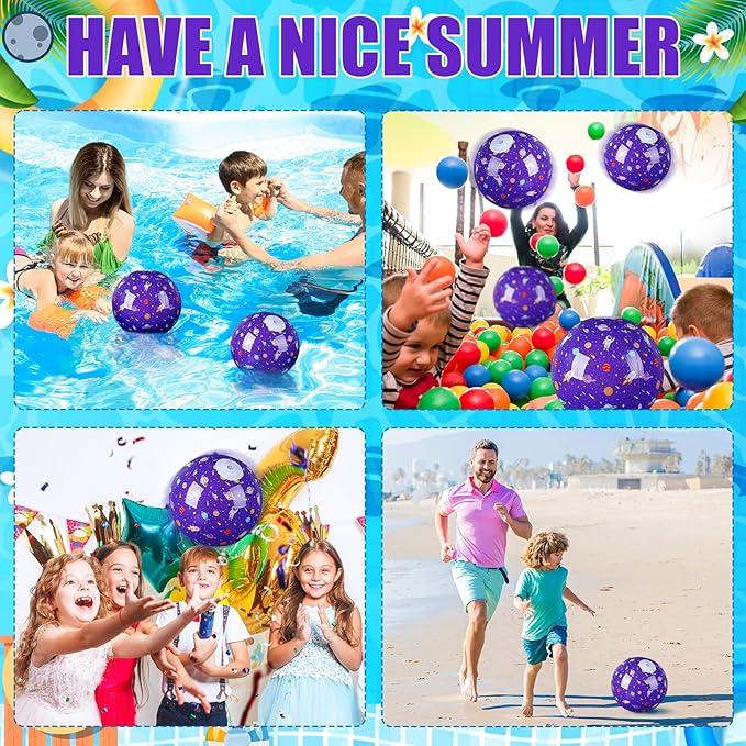 Leyndo 12 Pack Outer Space Themed Beach Ball for Kids 7.87" Bulk for Summer Pool and Beach Game Gifts and Birthday Party Supplies and End of The Year Class Party Decoration Favors