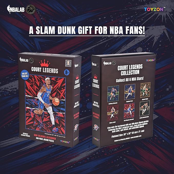 NBA Court Legends 300pc Shai Gilgeous-Alexander Jigsaw Puzzle for Kids & Adults, Premium Basketball Puzzle Game, Family Activity, Collector Gift for NBA Fans, Game Room or Home Display