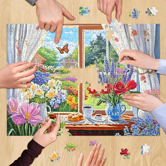300 Pieces Puzzle for Adults, Flowers Puzzles for Adults, Garden and Relaxed Afternoon Tea Jigsaw Puzzles, Challenging Game Home Decor Party Gift for Adults Kids Seniors 20.5 * 15 inch