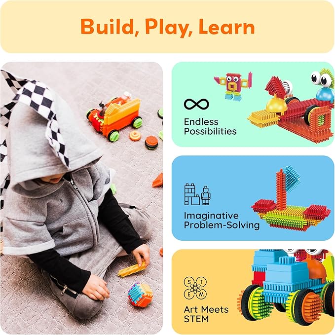 PicassoTiles 116pc Hedgehog Building Blocks Construction Toy Set with Interlocking Tiles Idea Book 4 Action Figure Characters and Decorative Eyes STEM Educational Playset for Kids Ages 3 Plus PTB116