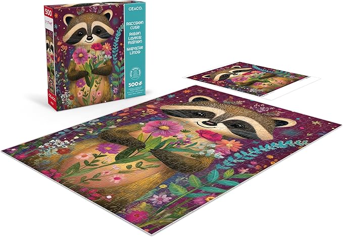 Ceaco - JK Stewart - Raccoon Cutie - 500 Piece Jigsaw Puzzle - Relaxing and Fun Activity for Adults