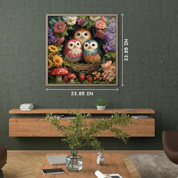 Spring Owl Puzzles for Adults 1000 Pieces, Nature Garden Flower Puzzles with Animal Bird Plant Mushroom, Impossible Hard Challenge Jigsaw Puzzle