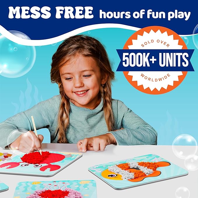 jackinthebox Poke Poke Art – Ocean Theme, Mess-Free Fabric Art and Craft, Flower Pressing Kits, Best Gifts for Girls and Boys Ages 4 5 6 7 8