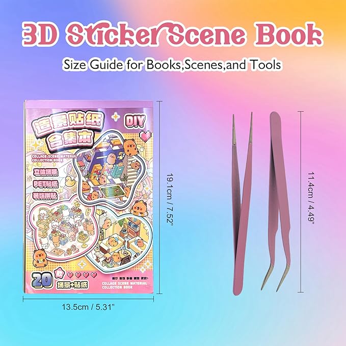 Fieoriia 3D Sticker Book Scene, 20 Sets DIY Miniature World Craft Kit, Art Therapy Activity for Adults, Kids, Family Fun