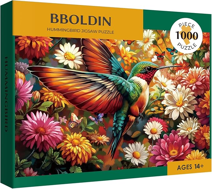 Hummingbird Colorful Flower Puzzle 1000 Pieces for Adults, Bird Sunflower Butterfly Nature Jigsaw Puzzle, Plants Spring Vintage Art Puzzles