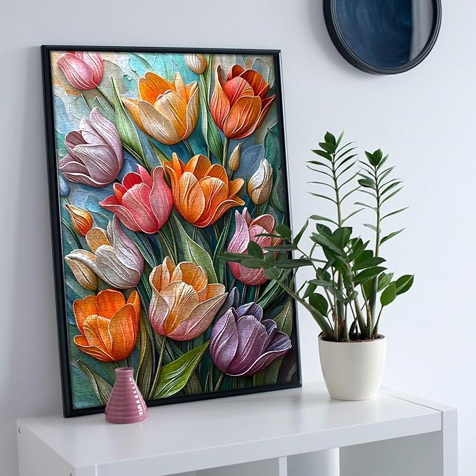 Tulips Flower Puzzles for Adults 1000 Pieces, Unique Floral Puzzle Art, Hard Plant Puzzle, Colorful Tulip Challenging Jigsaw Puzzles for Adults