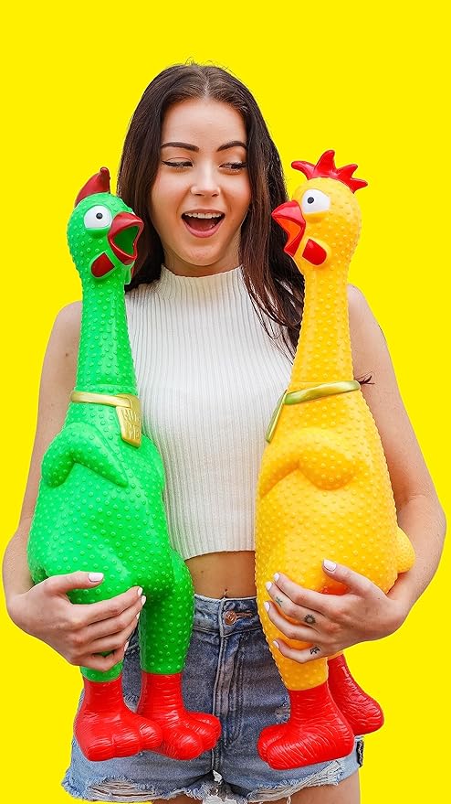 Animolds Hug Me Giant Rubber Chicken- Huge Stress Relief Screaming Chicken Toy | Screams Up to 45 Seconds- Novelty Gag and Prank Toys | Funny Toys Gifts for Christmas Stocking Stuffers for Kids Adult
