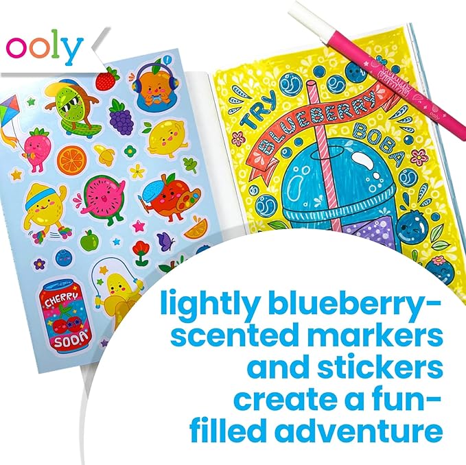 Ooly Yummy Yummy Coloring Kit Includes 10 Lightly Scented Markers, Over 100 Scented Stickers, and 30 Pages of Hidden Pattern Coloring Book, Perfect Airplane Travel Set and Creative Play