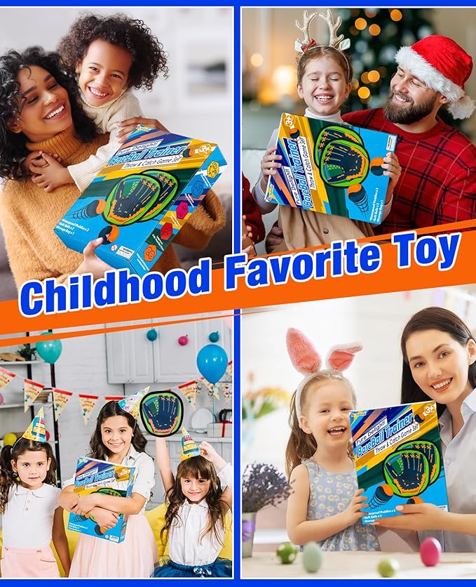 Toss and Catch Ball Game - Baseball Glove Style - Toddler Activity Toys for Boys Girls 3 4 5 6-8 Year Old - Birthday Gifts Easter Basket Stuffers - Kids Outdoor & Indoor Games for Beach Yard Lawn