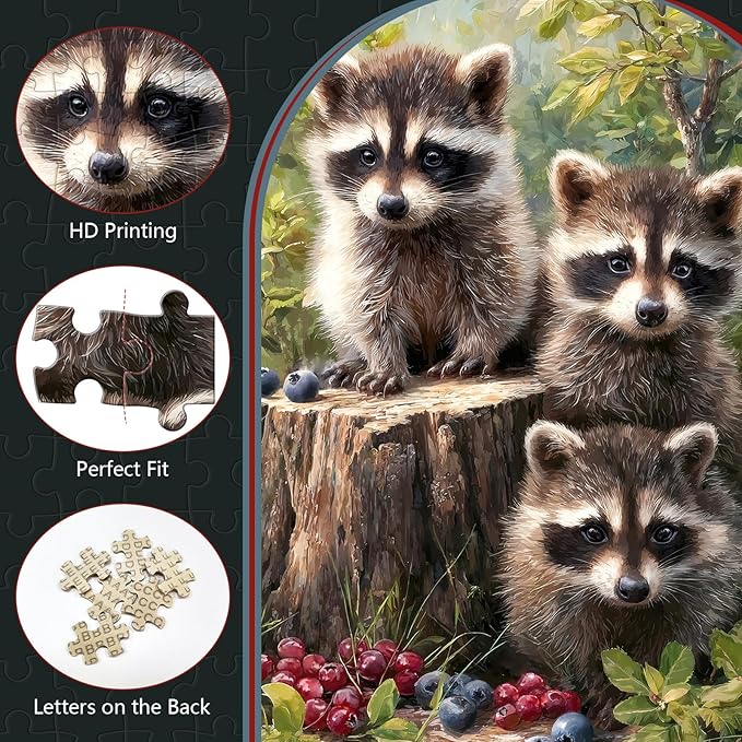 Great Jigsaw Puzzles for Adults 300 Pieces Cute Raccoons with Berries Puzzles for Adults Toys Gift Family Decoration Kids Puzzle