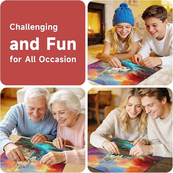 Enchanted Rainbow Castle 1000 Piece Jigsaw Puzzle for Adults - Fantasy Castle with Waterfalls & Autumn Trees, Poster & Lettered Back, 22.8" Square HD Quality, Unique Gift for Fairy Tale Lovers