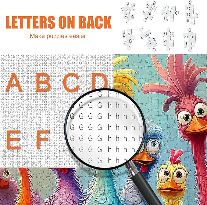 Chicken Puzzles for Adults 500 Pieces - Funny Colorful Chicken Jigsaw Puzzle, Cute Turkey Art Puzzle with Letters on Back, Challenging Hard Difficult Cartoon Animal Puzzles as Thanksgiving Home Decor