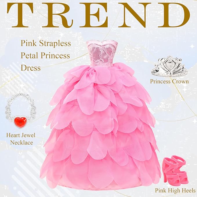 17 Pcs 11.5 Inch Dolls Fashion Pack 6 Set Clothing Includes Sequin Outfit Party Gown Chic Suits Stylish Dress Mermaid Dress 6 Pairs of Shoes 5 Accessories for Girl Dolls