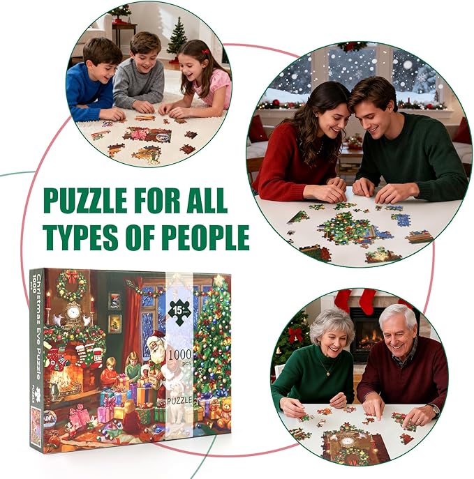 1000 Piece Christmas Puzzle for Adults - Winter Jigsaw Puzzles - Christmas Eve Holiday Puzzle Family Game Nights Home Decor