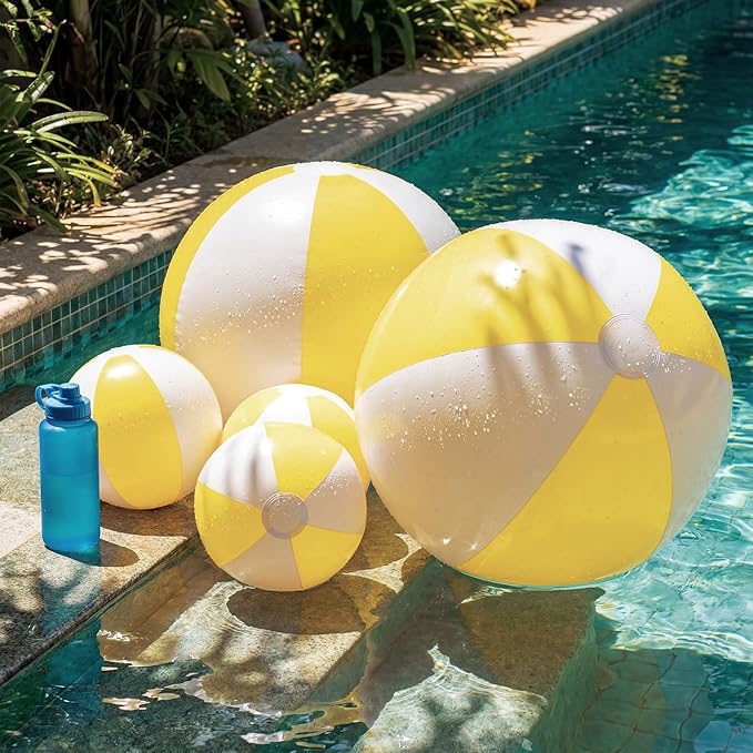 5 Pcs Inflatable Beach Balls 24 & 16 Inch Pastel PVC Large Beach Balls Bulk Blow up Pool Water Game Toy for Kid Adult Birthday Luau Summer Pool Party Favors Decorations(Yellow)