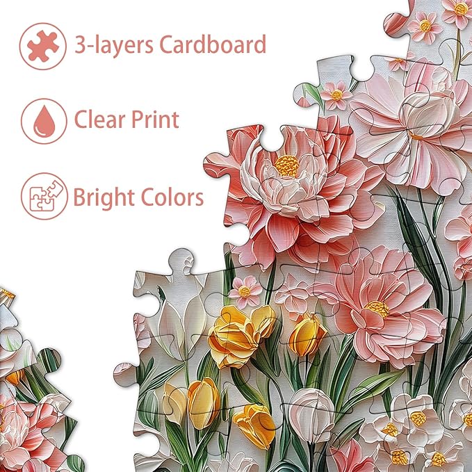 Spring Floral Puzzles for Adults 1000 Pieces, PICKFORU Wildflower Garden Flower Jigsaw Puzzle Oil Painting, Impossible Hard Plant Theme as Home Decor