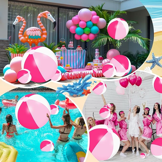 Realspring 36 Pcs Inflatable Beach Balls Bulk 6" 12" 16" 24" 40" Multiple Sizes PVC Summer Swimming Pool Ball for Adults Outdoor Beach Hawaii Water Games Party Decorations
