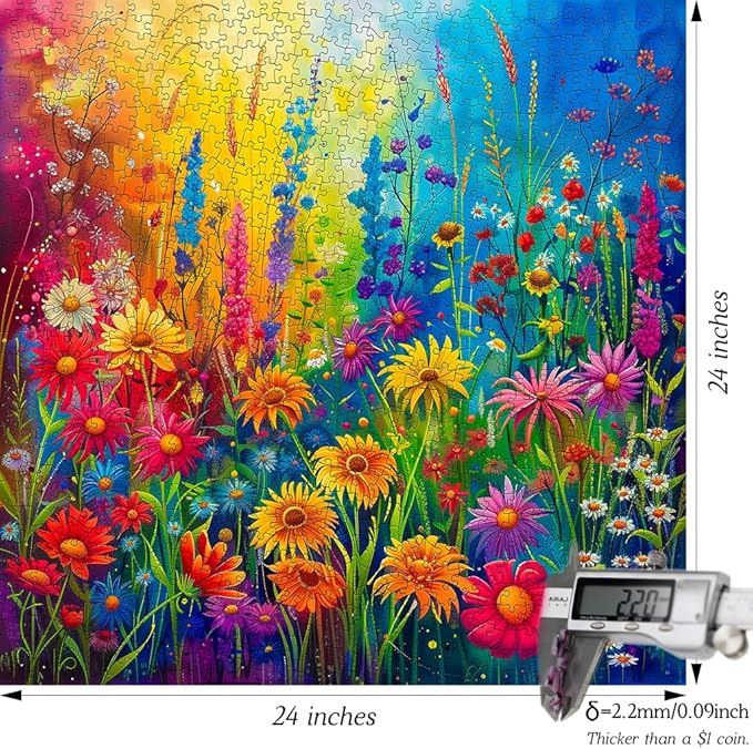 Bgraamiens Rainbow Flowers Garden 1000 Piece Puzzle for Adults,Hard Color Challenge for Wall Decro