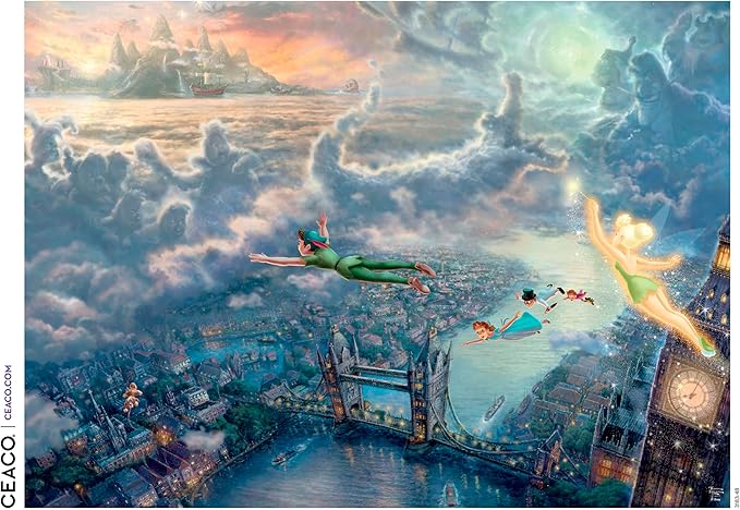 Ceaco Disney - Thomas Kinkade - Peter Pan Fly to Neverland - 1000 Piece Jigsaw Puzzle  Challenging and Colorful Puzzle for Adults – Precision-Cut Pieces, Beautiful Artwork, and Hours of Relaxing Fun
