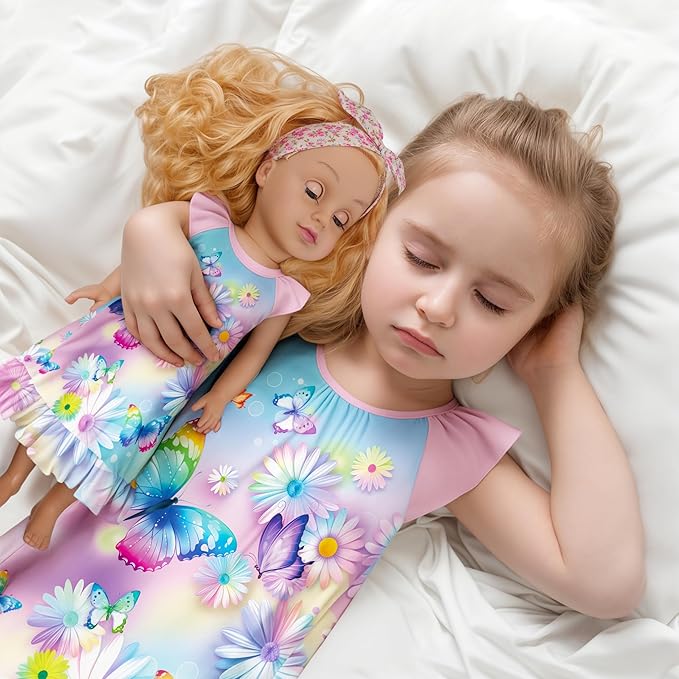 LQSZ Doll and Girl Matching Nightgown Outfit Pajamas Nightie Nightgown for Girls and Dolls Clothes