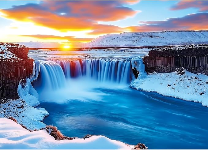 Puzzles for Adults 1000 Pieces, Icelandic Waterfall, Impossible Hard Difficult Challenging Puzzles for Adults, Landscape Jigsaw Puzzle for Family Games Gift, 27.5 x 19.7 inch