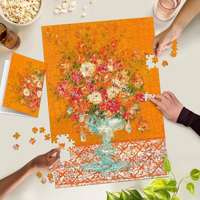 Puzzles for Adults 500 Pieces, Jigsaw Puzzle for Adults, Fun Challenging Family Puzzle, Orange Floral Oil Painting Puzzles Game, Interlock Perfectly No Dust, Gifts for Easter Parents