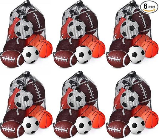 18 Pack Sports Balls for Toddlers Kids Bulk Playground Balls Set 5" Soccer Ball 6.5" Football & 5" Basketball with Hand Pump and Bag Indoor Outdoor Toys Sports Gifts(6 Set)