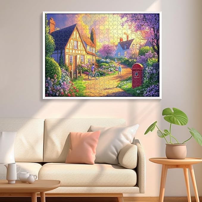 500 Piece Puzzles for Adult, Countryside Jigsaw Puzzle 500 Pieces for Adults Senior, Beautiful Village Sunset House Jigsaw Puzzles, Challenging Puzzle Perfect Game Nights 20.5 X 15 in