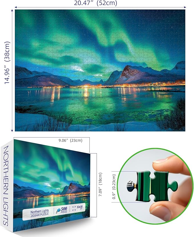 Northern Lights 500 Piece Puzzles for Adults Aurora Nature Landscape Jigsaw Puzzles Family Challenging Mountain Lake Scenery Puzzles (21"x15")