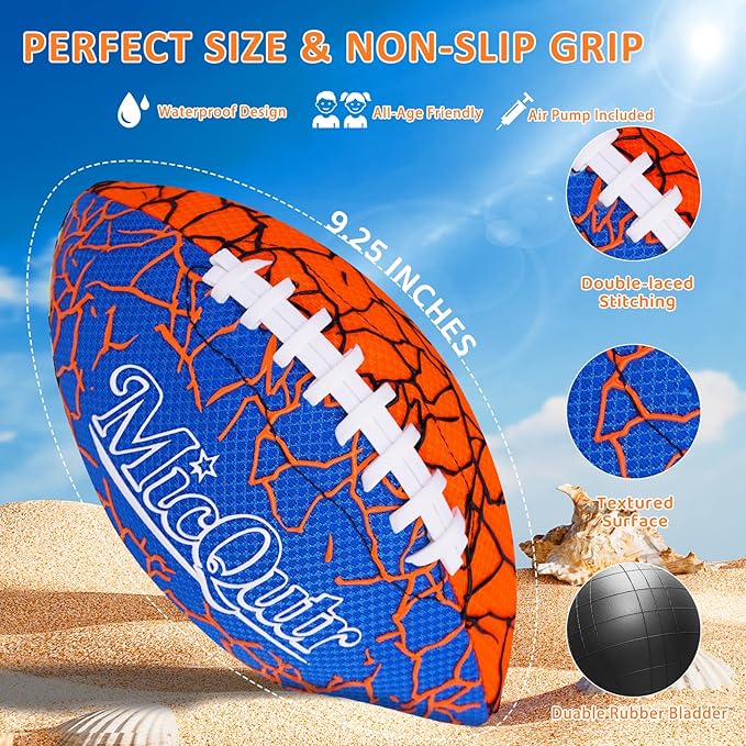 Pool Beach Water Football, 9.25 Inch Waterproof Floating Football with Textured Grip & Air Pump, Outdoor Summer Sports Toy for Lake Swimming Family Games, Gifts for Kids Teens