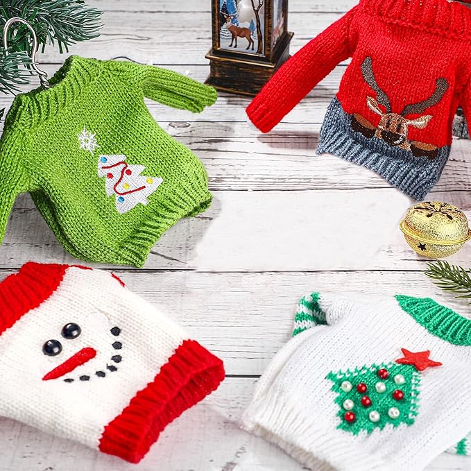 Chalyna 6 Pcs Christmas Doll Clothes Christmas Accessories Outfit Small Sweater Knitted Clothing Xmas Accessory Santa Clothing Accessories Clothes, Doll is Not Included(Cute)