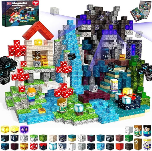 200PCS Magnetic Blocks with Light Up Blocks - Magnetic Building Blocks, Magnetic Cubes STEM Sensory Learning Toys for Kids, Birthday Gifts for Boys and Girls Ages 3+
