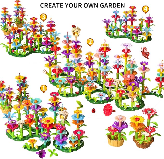 TEMI Toddler Toys Birthday Gifts for 3 4 5 6 7 Year Old Girls Boys, 91 PCS Flower Garden Building Toy STEM Educational Activity Preschool Toys for Kids Age 3-6