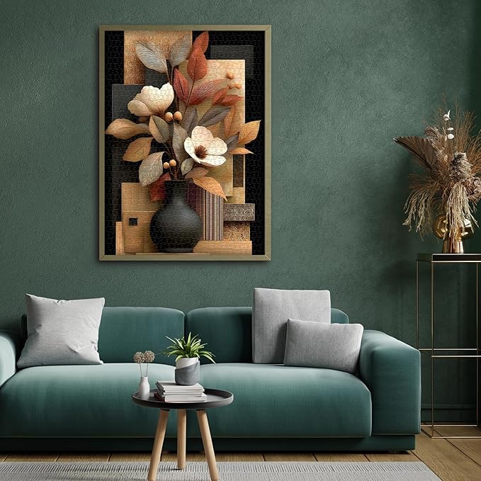 Timber Blooms Puzzles for Adults 1000 Pieces, Unique Flower Jigsaw Puzzle Vase, Floral Bloom Puzzle, Beautiful Flower Wall Decor