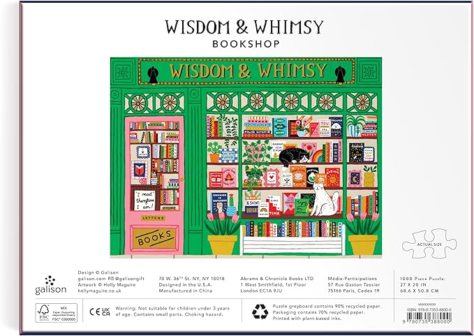 Galison Wisdom & Whimsy – 1000 Piece Foil Jigsaw Puzzle Featuring Beautiful Artwork of A Bookshop Scene
