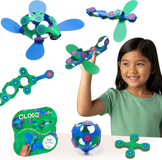 Clixo Itsy Magnetic Toy for Kids - Flexible, Durable, Imagination-Boosting Magnet Building Toy. Educational Multi-Sensory STEM Experience. Great as a Travel Game. Ages 4-99. 18 Piece Pack