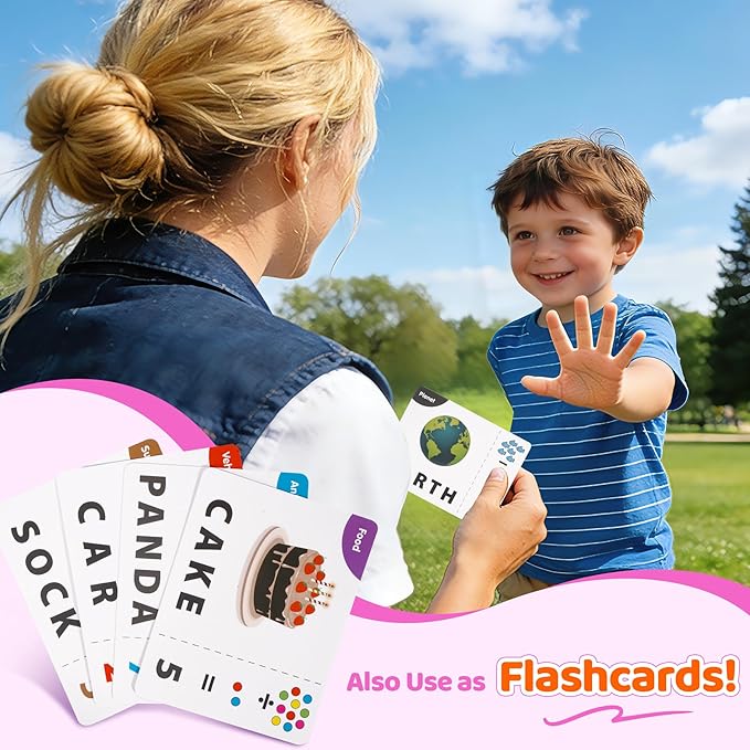 Educational & Learning Toys for Kids, 3-8 Years Old Matching Games with Letter & Math Flash Cards, Christmas Birthday Gifts for Preschool Boys Girls Grandkids- Pink